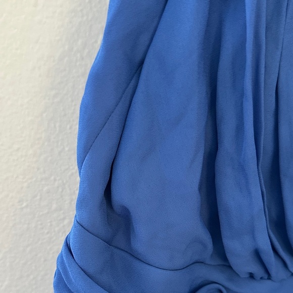 Blue Pleated V-Neck formal  Dress - Picture 5 of 6